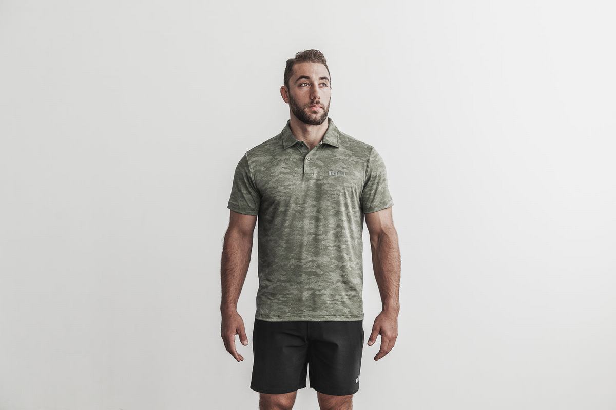 Nobull Lightweight Textured Polo Men\'s T Shirts Camo | Australia (SO3459)